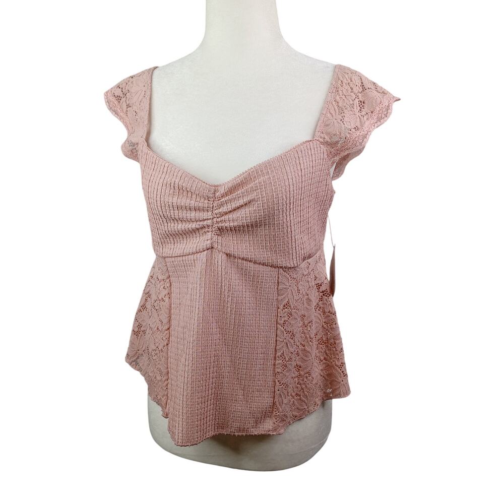 La Peche Blush Pink Lace Babydoll Top Women L Boho Coquette Cottagecore Romantic